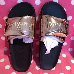 NWT VS PINK rose gold metallic Slides